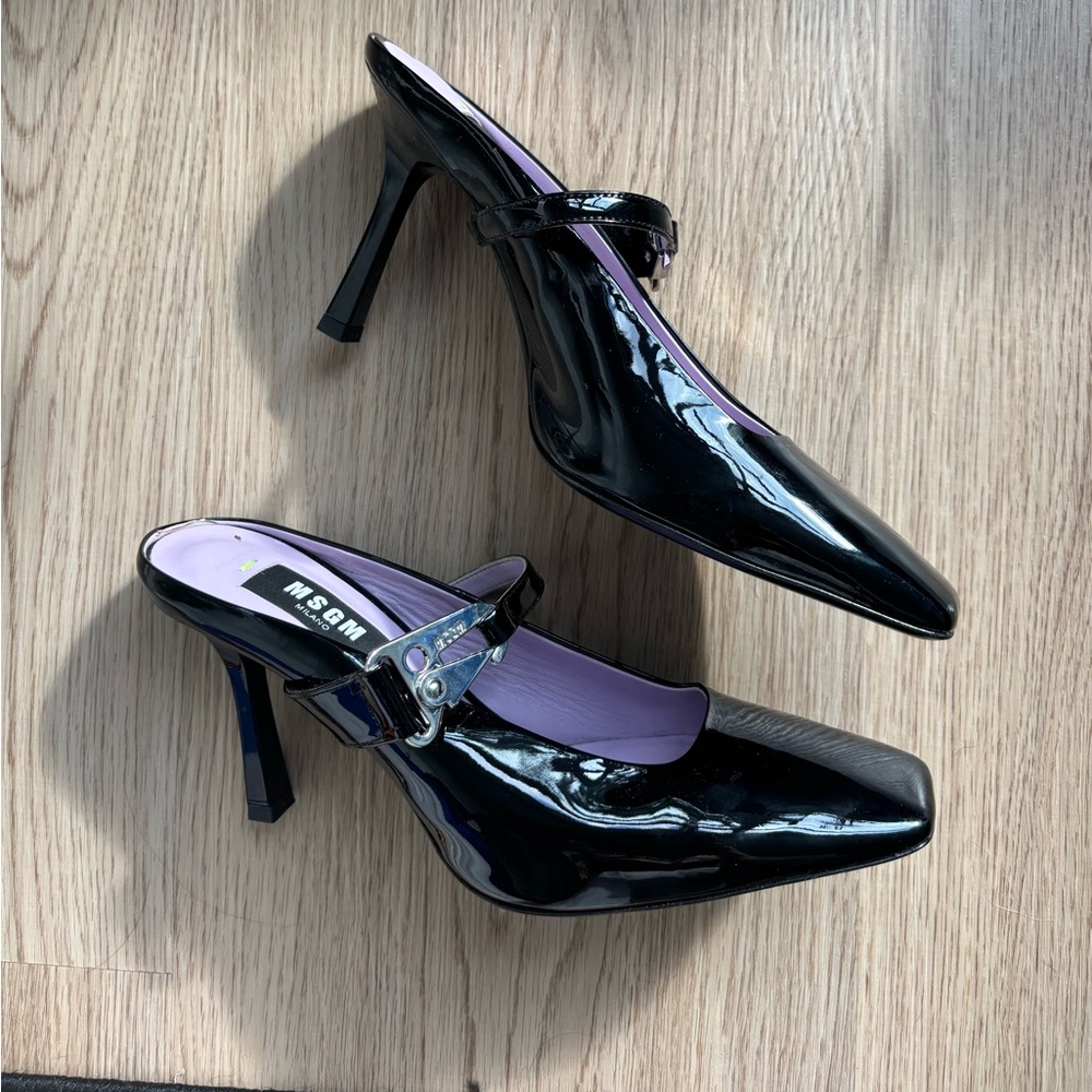 MSGM black patent leather Mary Jane heels